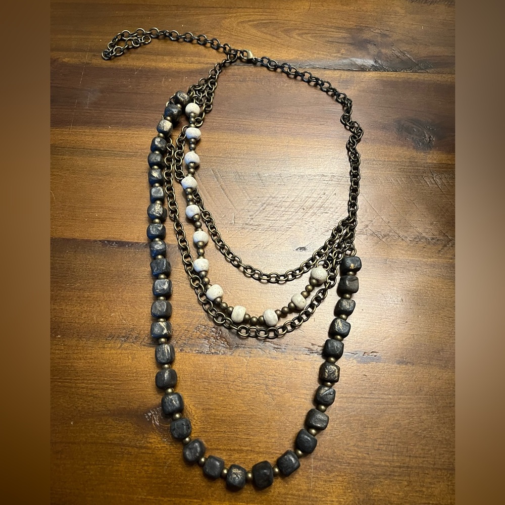 Gray and cream clay beaded layered necklace